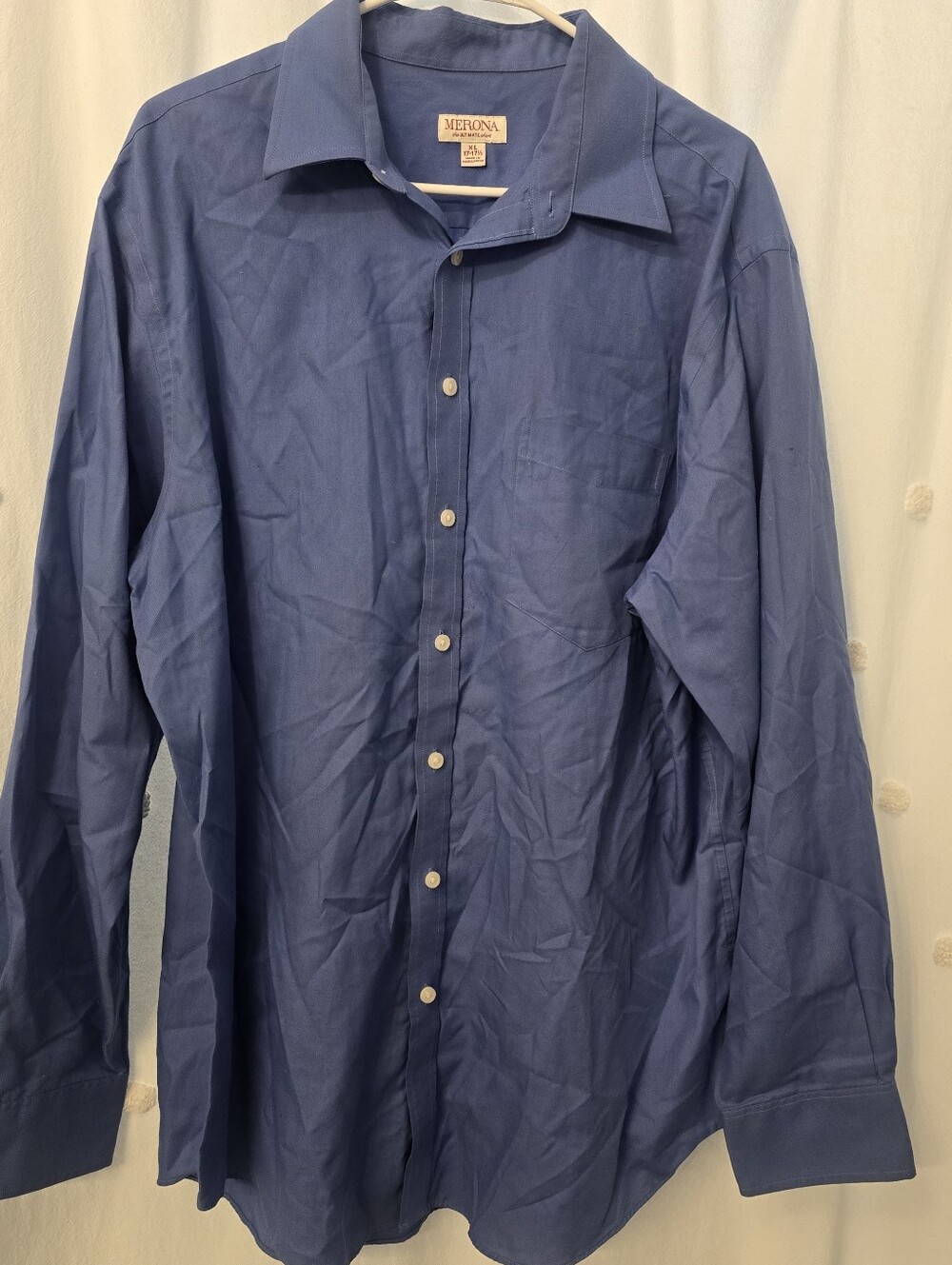 Mens Merona Men's Solid Blue Dress Shirt Sz Xl 17-17 1/2